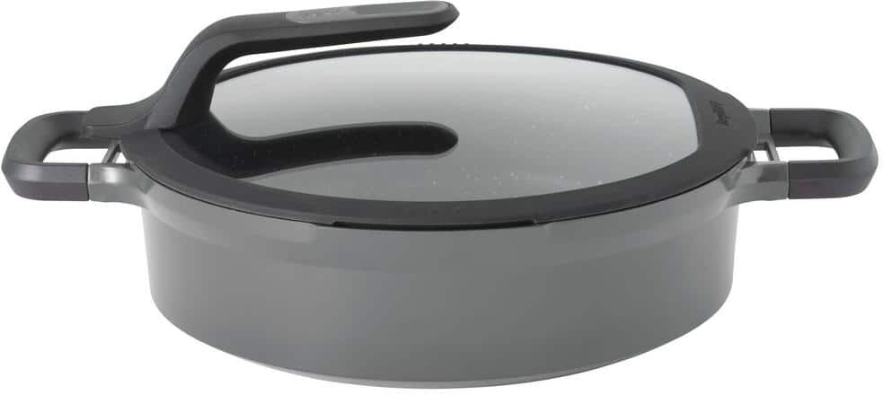 BergHOFF GEM Stay Cool 4.9 qt. Cast Aluminum Nonstick Saute Pan in Gray with Glass Lid