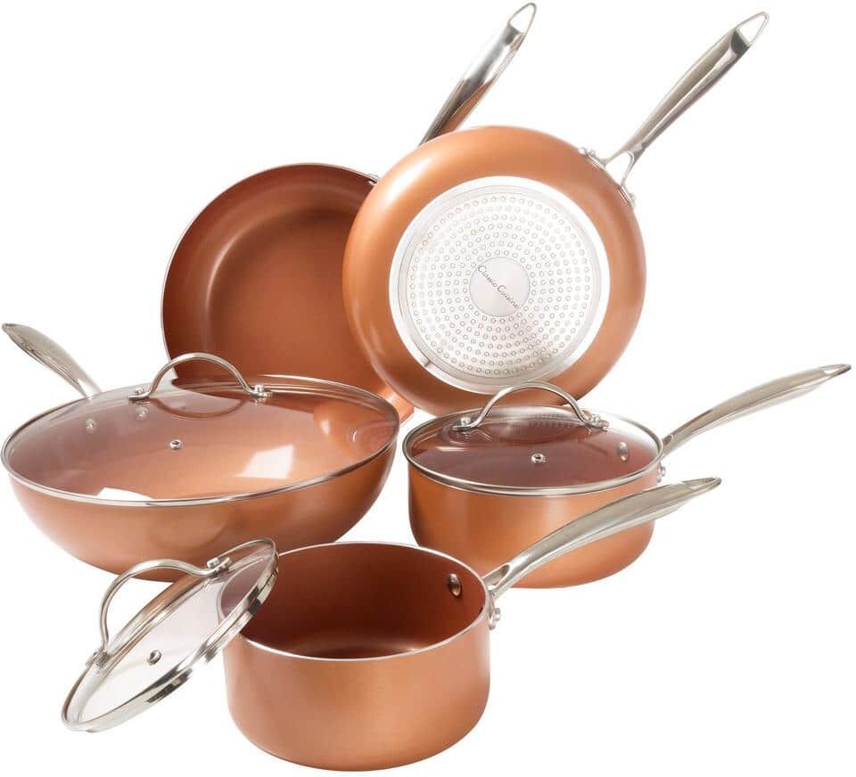 Classic Cuisine Allumi-Shield 8-Piece Aluminum Ceramic Nonstick Cookware Set in Copper