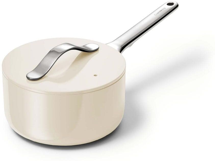 CARAWAY HOME 1.75 qt. Ceramic Non-Stick Sauce Pan in Cream