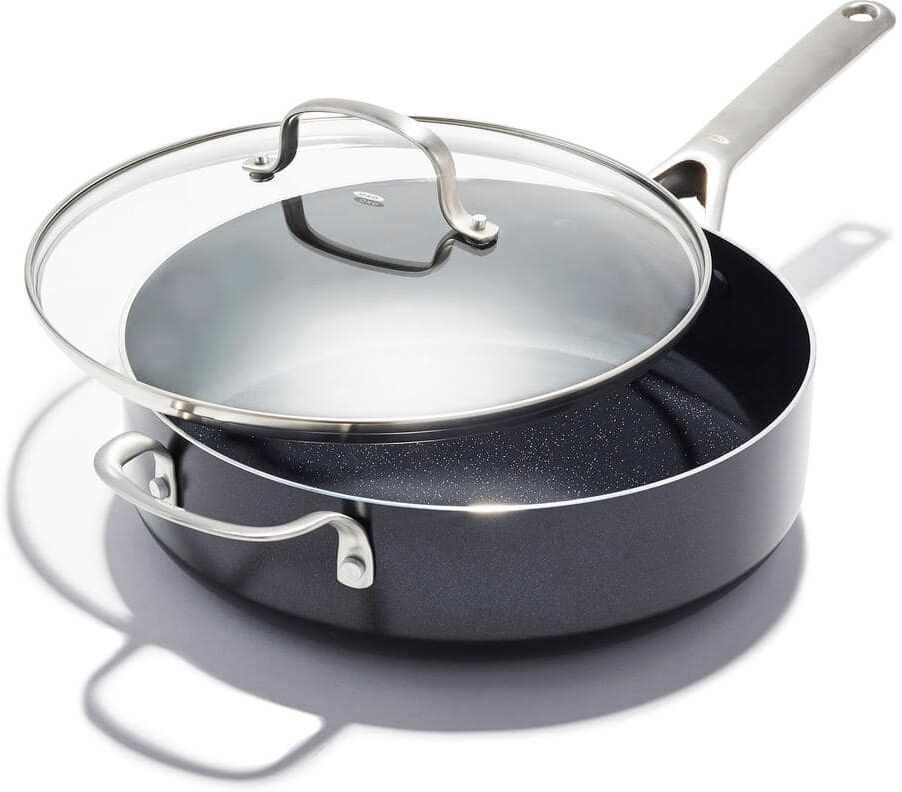 OXO Agility 11 in. 5 qt. Aluminum Ceramic Non-Stick Saute Pan Frying Pan with Helper Handle and Lid