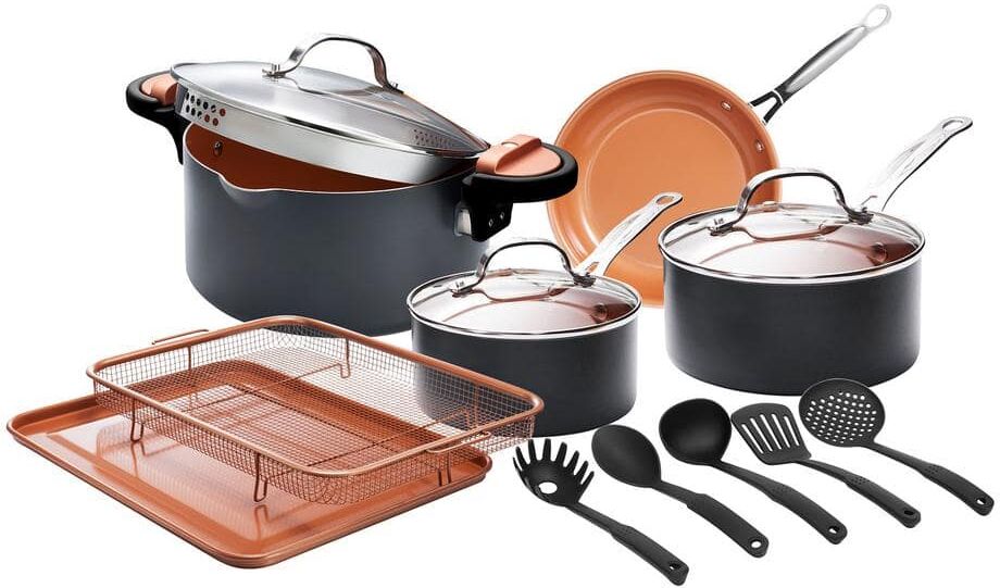 Gotham Steel 14-Piece Aluminum Ti-Ceramic Nonstick Cookware Set with Utensils