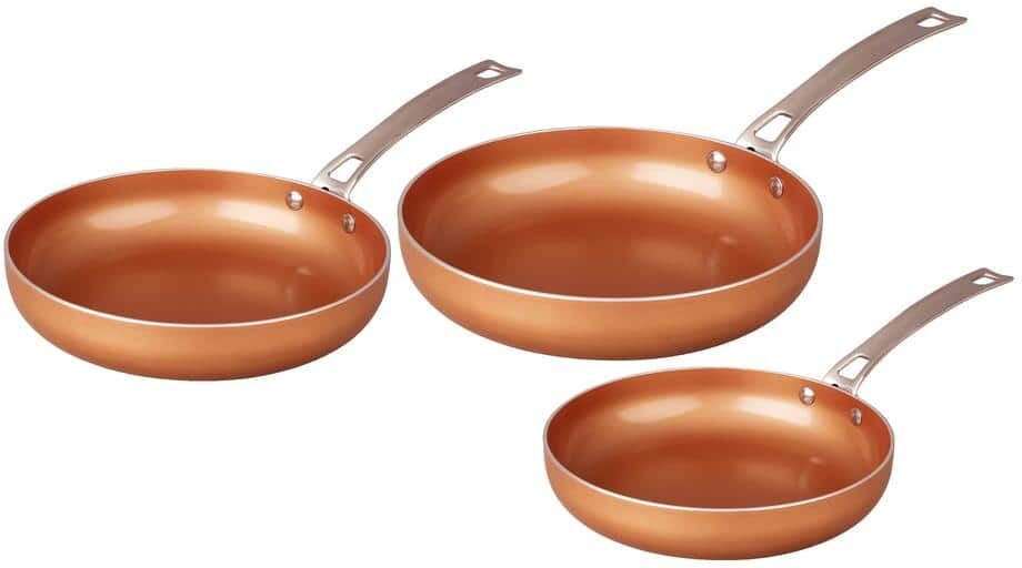 Concord 3 Piece Ceramic Coated -Copper- Frying Pan Cookware Set (Induction Compatible)