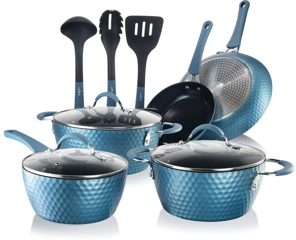 NutriChef Home Kitchen 11-Piece Aluminum Cookware Set in Blue