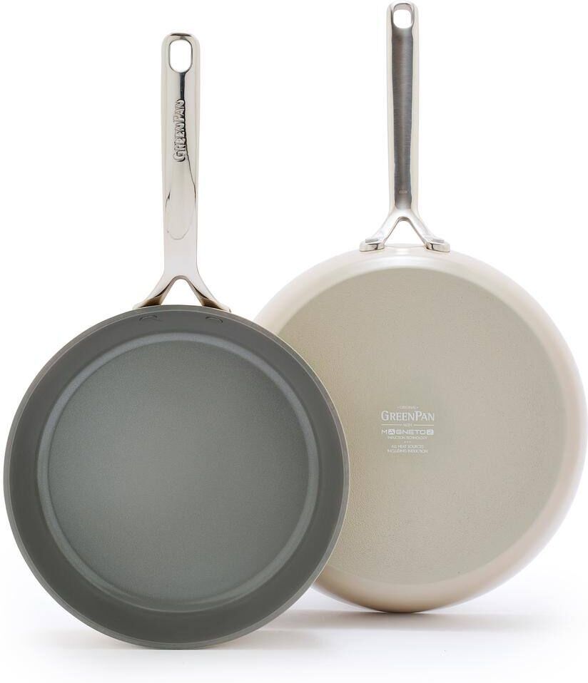 GreenPan GP5 2-Piece Aluminum Hard-Anodized Healthy Ceramic Nonstick 9.5 in. and 11 in. Frying Pan Set in Taupe