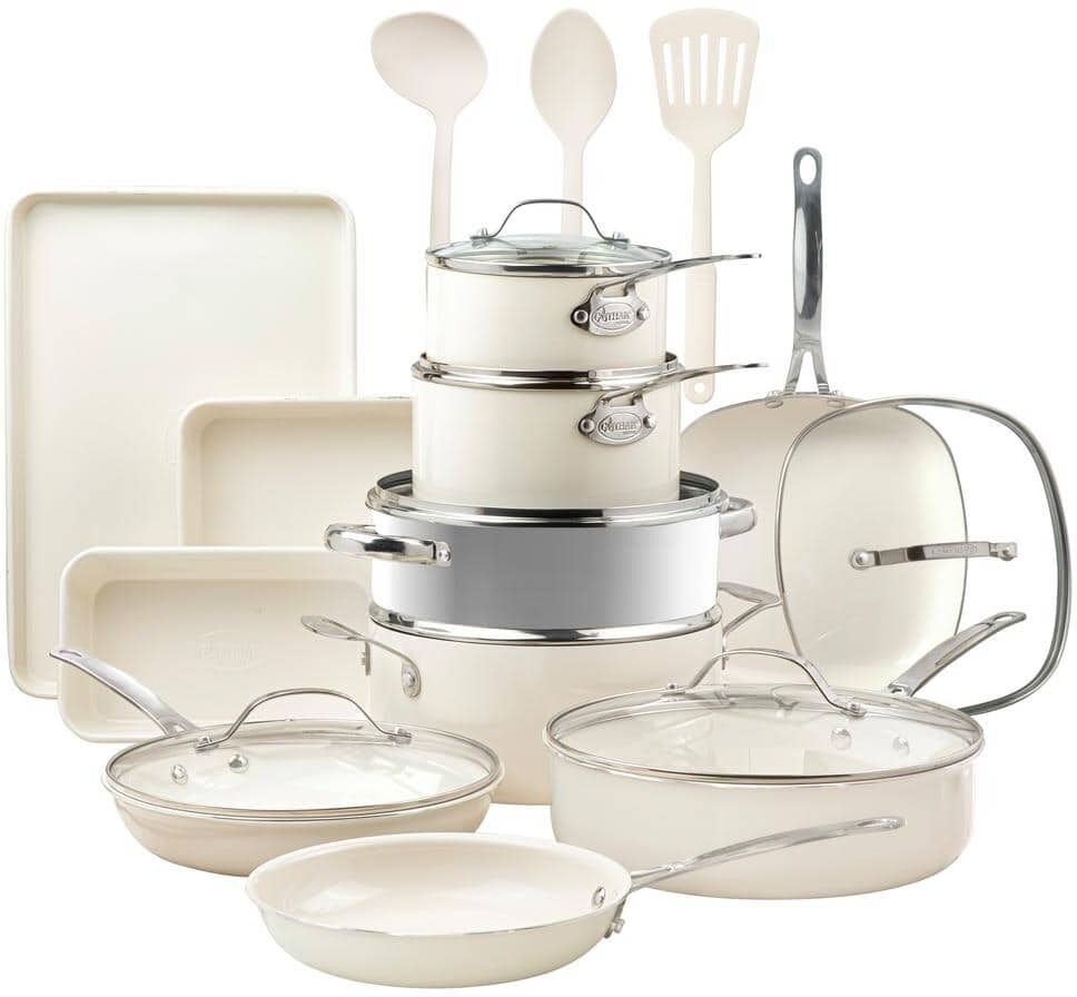 Gotham Steel Natural Collection 20-Piece Aluminum Ultra Performance Ceramic Nonstick Bakeware Cookware Set in Cream