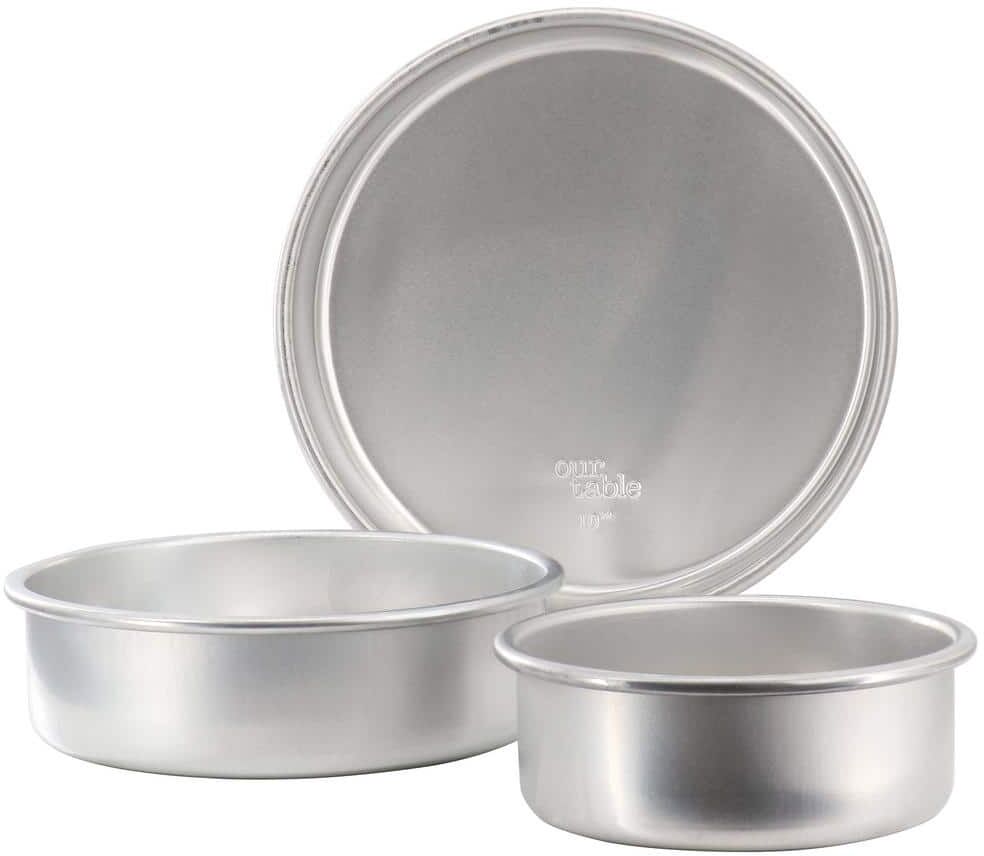 OUR TABLE 3 Piece Round Aluminum Cake Pan Set in Silver