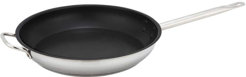 Winco 12 in. Non-stick Stainless Steel Frying Pan with Helper Handle