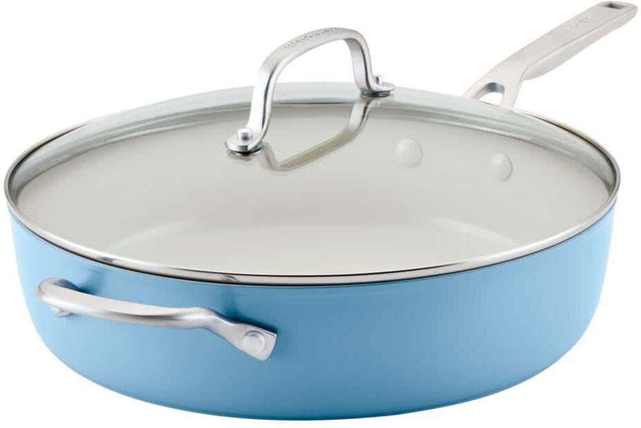 KitchenAid Hard Anodized Ceramic 5 qt. Hard Anodized Aluminum Nonstick Saute Pan with Lid, Blue Velvet