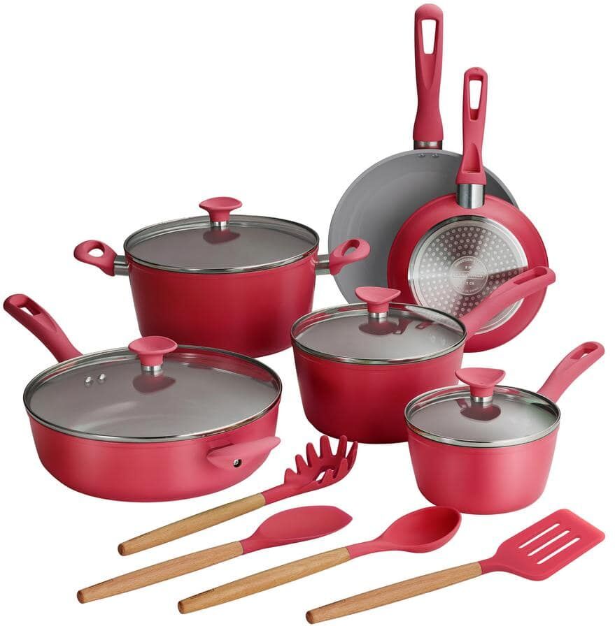 Tramontina 14-Piece Ceramic Cookware Set in Red