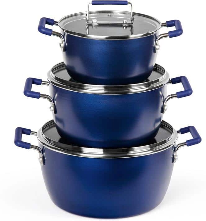 GRANITESTONE Classic Blue 6-Piece Aluminum Ultra-Durable Nonstick diamond and Mineral Infused Coating Nesting Pots Set