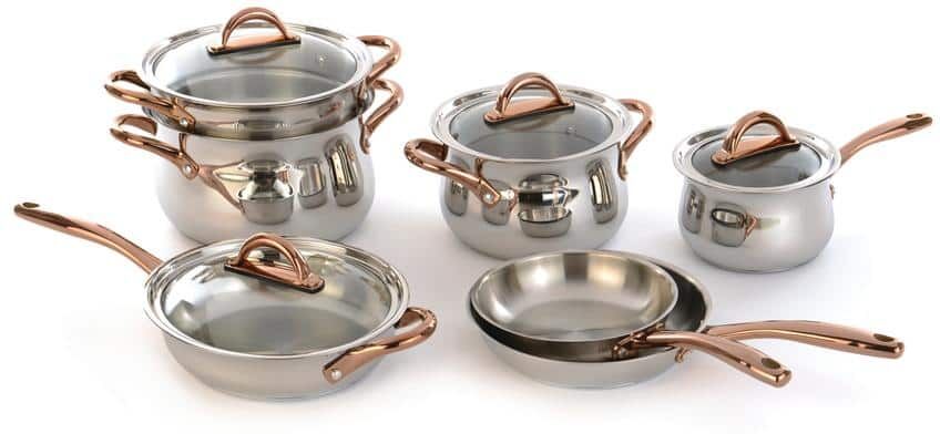 BergHOFF Ouro 11-Piece Hard-Anodized Aluminum Nonstick Cookware Set in Silver and Rose Gold