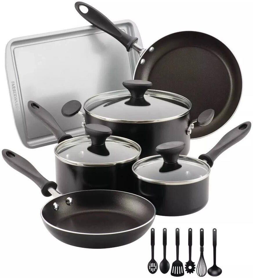 Aoibox 15-Piece Aluminum Non-Stick Cookware Set in Black Aluminum Nonstick Cookware Set with Prestige Tools Set in Black