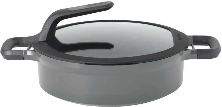 BergHOFF GEM Stay Cool 4.1 qt. Cast Aluminum Nonstick Saute Pan in Gray with Glass Lid