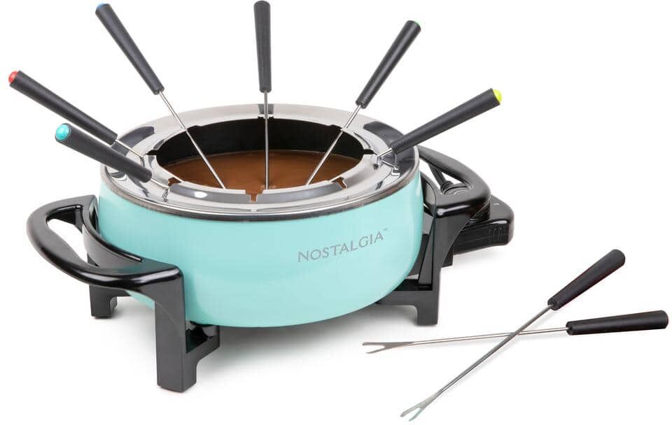 Nostalgia 1.5L Aqua Metal Fondue Pot with Fondue Forks