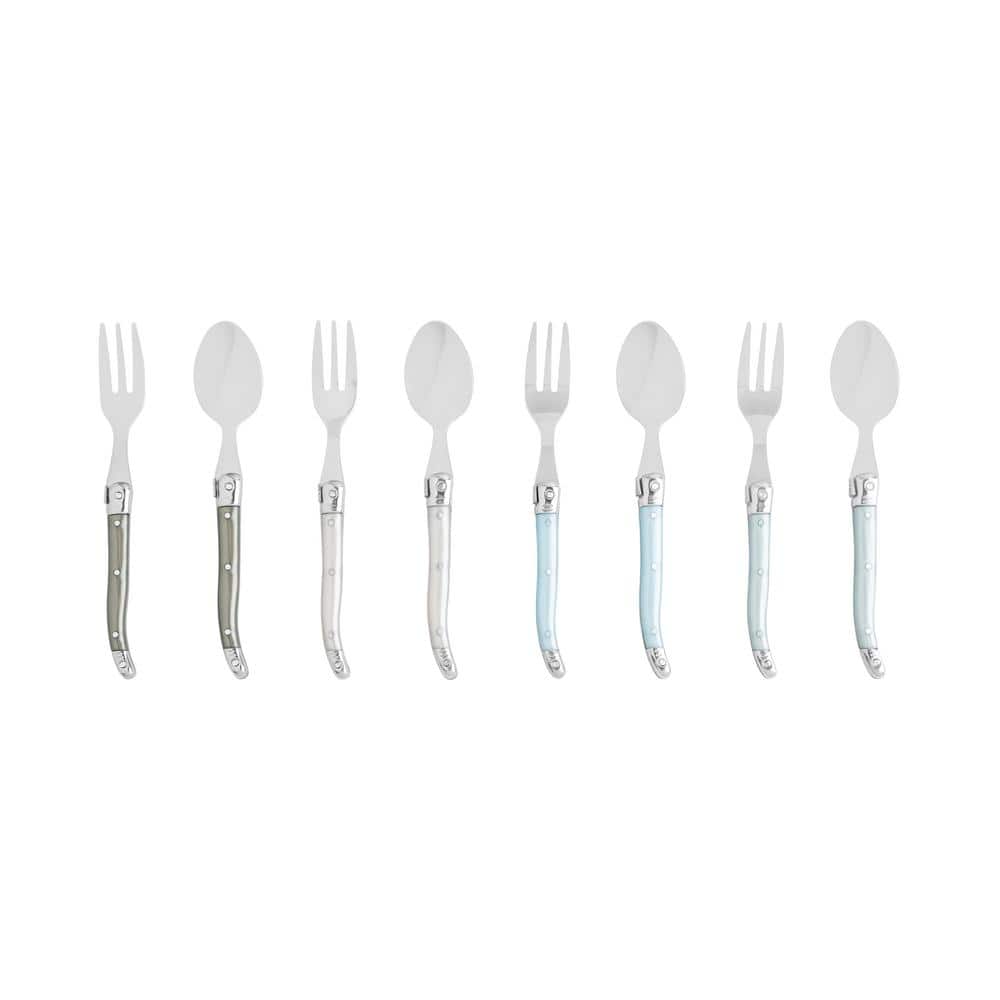 French Home Laguiole Cocktail or Dessert Spoons and Forks, Mother of Pearl (Set of 8)