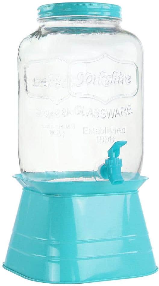 Gibson Chiara 2 Gallon Glass Mason Jar Dispenser with Metal Lid and Base in Blue