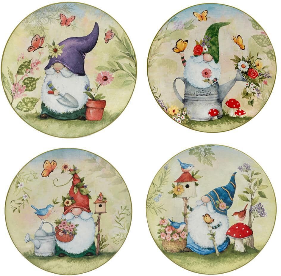 Certified International Garden Gnomes Multicolored Earthenware Salad Plate Set Of 4