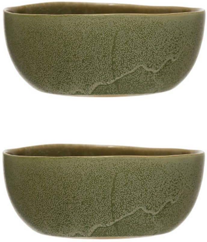 Storied Home 6 in. 16.9 fl.oz Green Stoneware Serving Bowls (Set of 2)