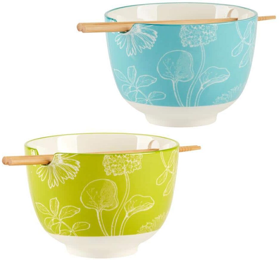 Certified International Botanical 24.92 fl. oz. Multi-Colored Porcelain Ramen Soup Bowls (Set of 2)