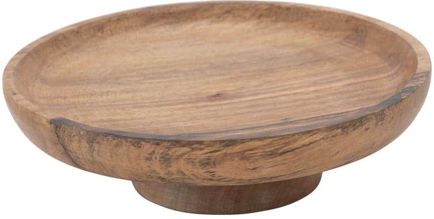 Storied Home 12 in. 0 fl. oz. Natural Brown Mango Wood Footed Cake Stand Serving Bowl