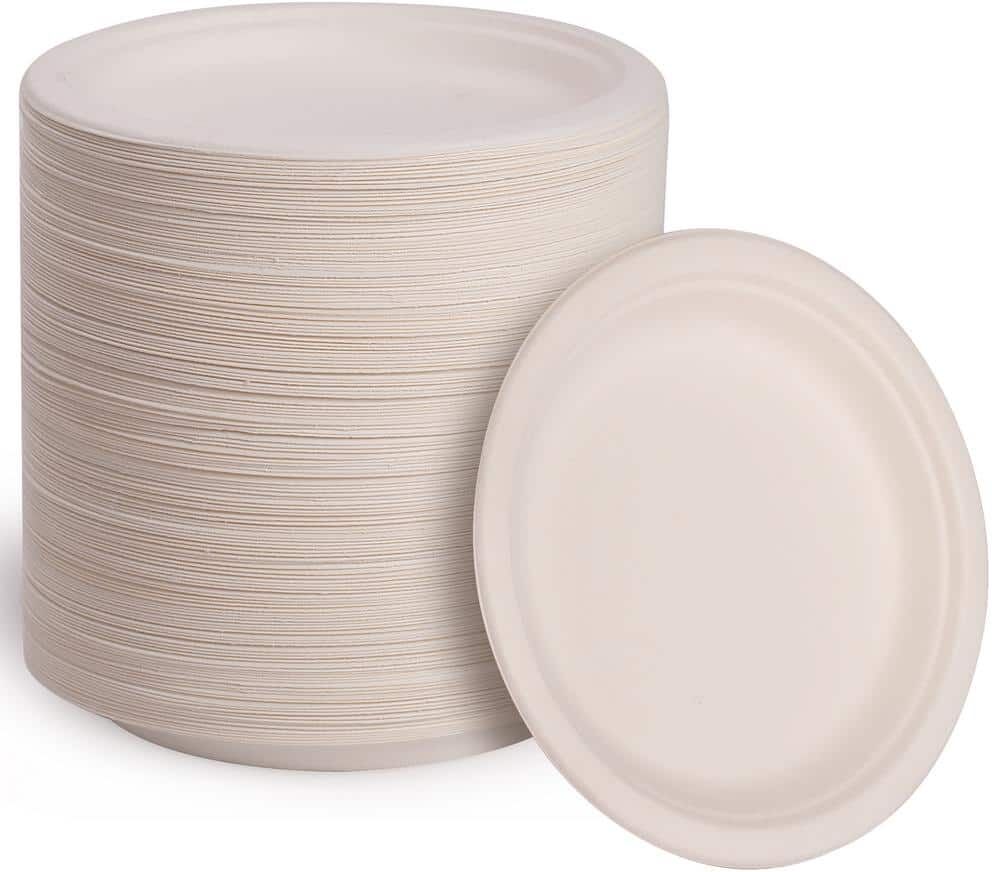 GREENER SETTINGS 7 in. Unbleached Compostable Disposable Paper Plates [150/Pack, 8-Packs/Carton]