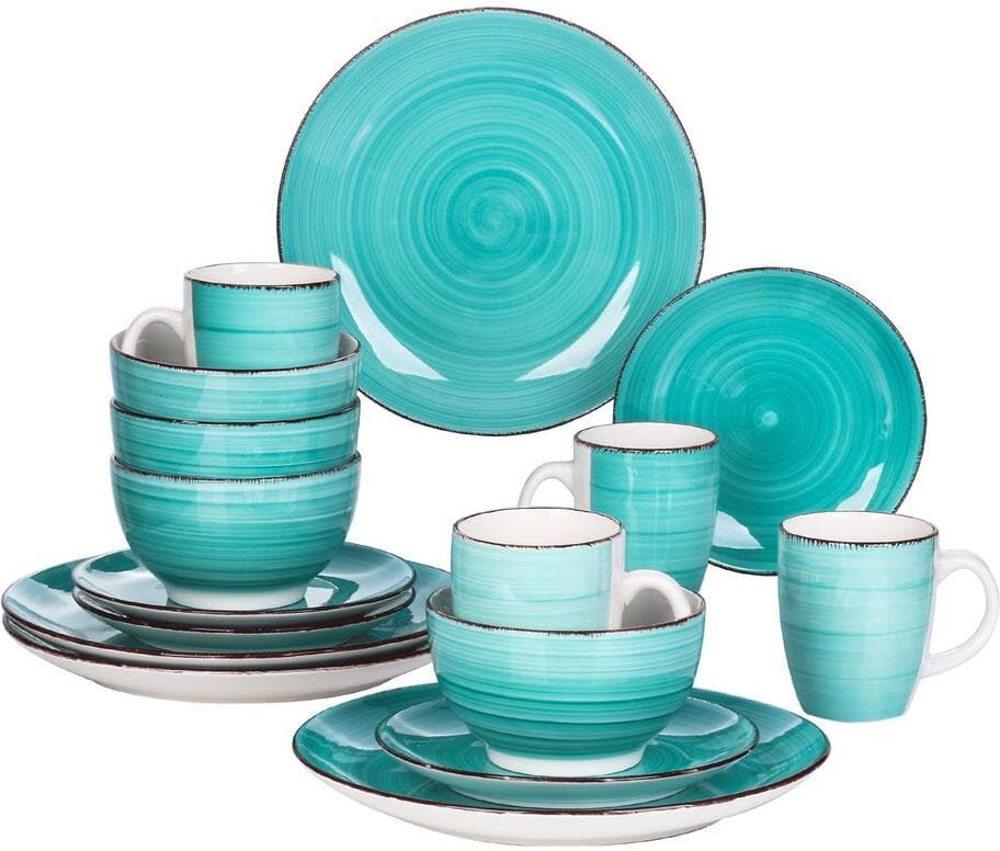 vancasso Series Bella Dinnerware 16-Pieces Green Porcelain in Vintage Look with Dinner Dessert Plate Bowl Mug (Service Set for 4)