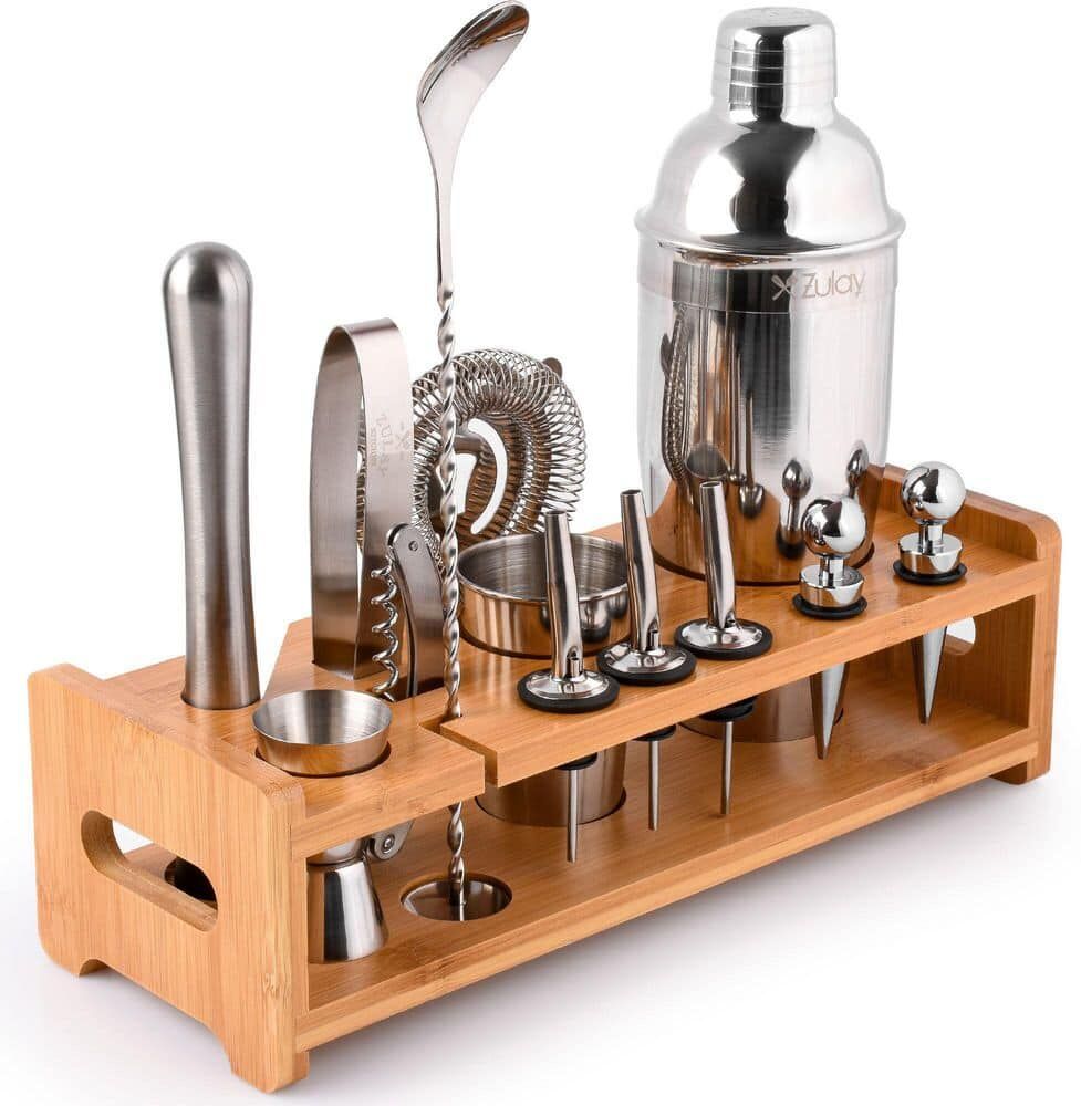 Zulay Kitchen 24 piece Silver Stainless Steel Bartender Set Kit Barware