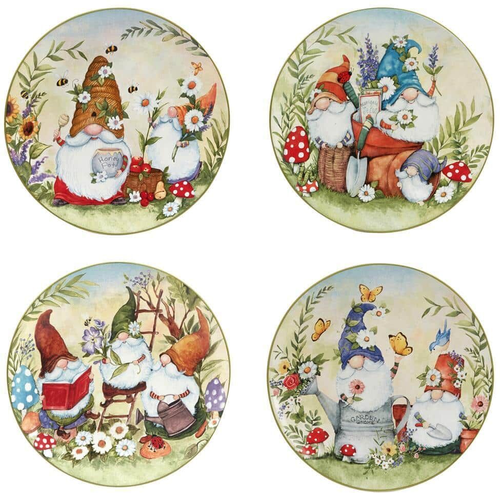 Certified International Garden Gnomes Multicolored Earthenware Dinner Plate Set Of 4