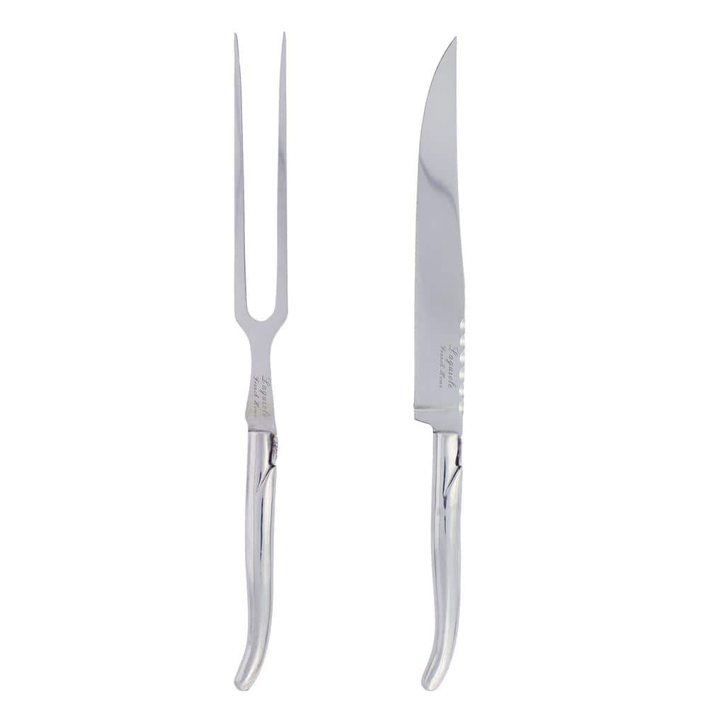 French Home Laguiole Stainless Steel Carving Knife and Fork Set.
