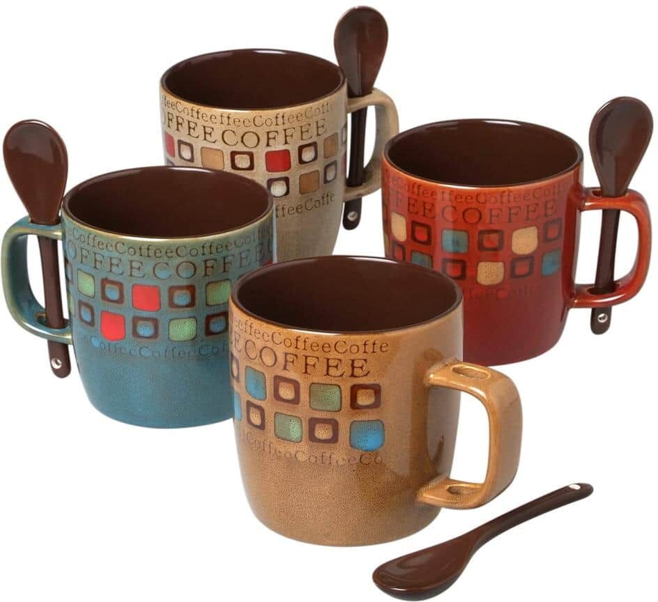 Gibson Mr. Coffee Cafe Americano 8-Piece 13 oz. Ceramic Cup and Spoon Set in Assorted Colors