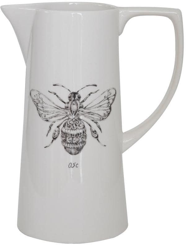 Storied Home 64 fl. oz. White Ceramic Pitcher with Bee Image