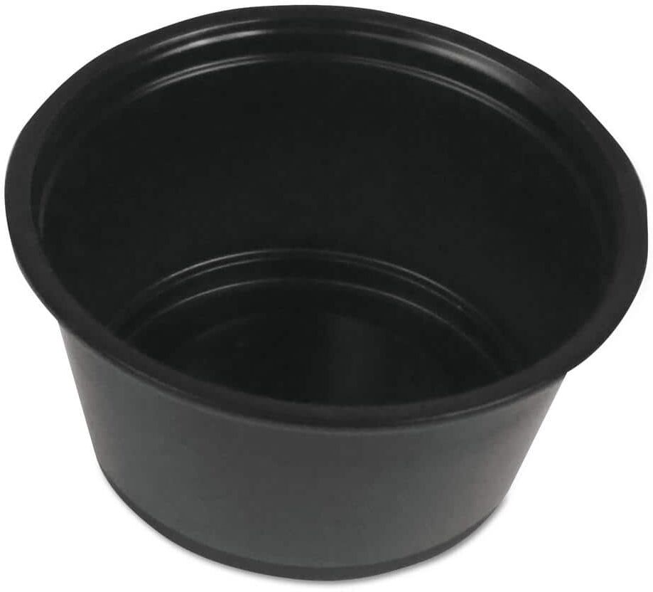 Boardwalk 2 oz. Black Souffle/Portion Disposable Plastic Cups, Polypropylene, 20 Cups/Sleeve, 125 Sleeves/Carton