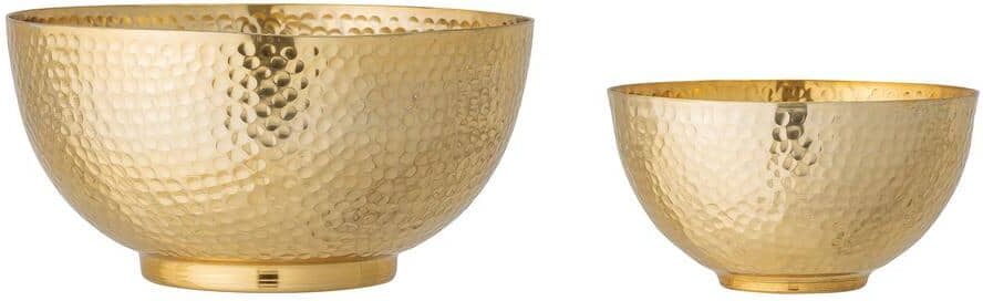 Storied Home 9 in. 40 fl. oz. Gold Hammered Aluminum Serving Bowls (Set of 2)