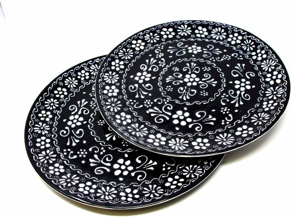 Global Crafts Mexican Ink Pottery Set of Large Dinner Plates