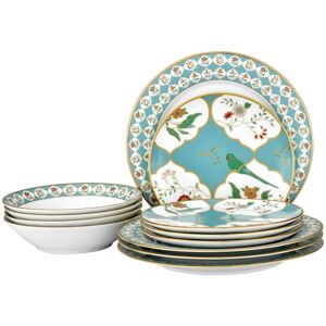 Noritake Lodi's Morning 12-Piece (White and Blue) Porcelain Dinnerware Set, Service for 4