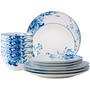 Noritake Blossom Road (White and Blue) Porcelain 12-Piece Dinnerware Set, Service for 4