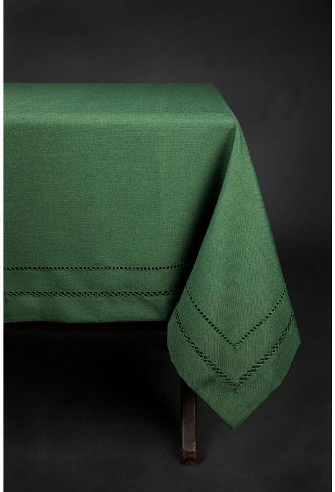 Xia Home Fashions 65 in. x 108 in. Handmade Double Hemstitch Easy Care Round Tablecloth in Pine