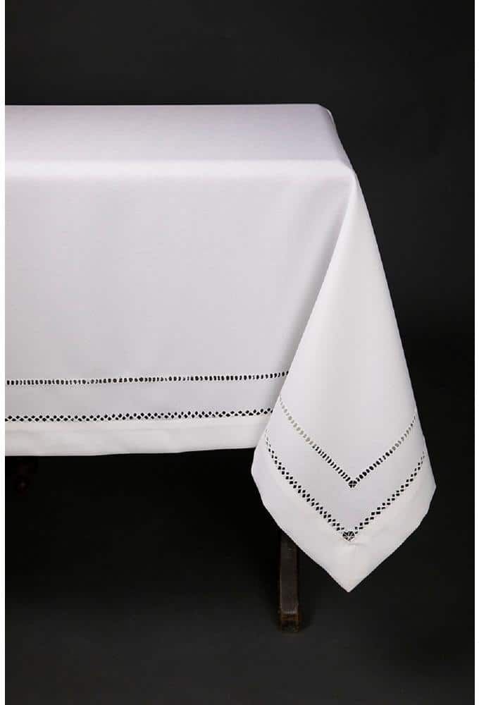 Xia Home Fashions 60 in. in. x 84 in. White Double Hemstitch Easy-Care Tablecloth