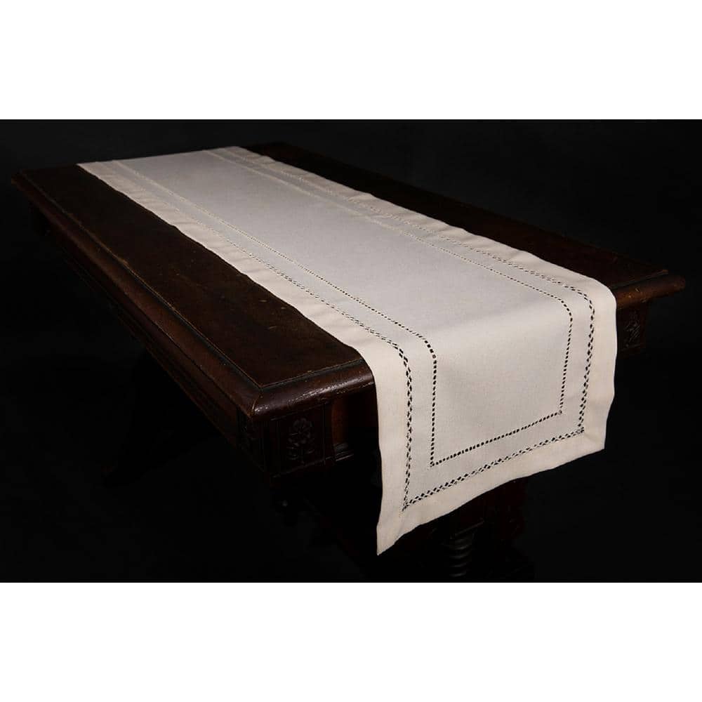 Xia Home Fashions 14 in. x 72 in. Handmade Double Hemstitch Easy Care Table Runner in Ivory