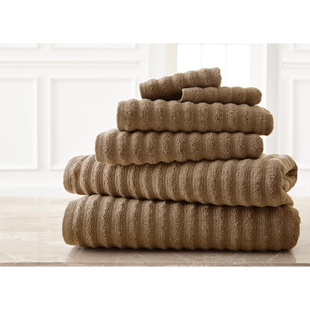 MODERN THREADS Wavy Luxury Spa Collection 6-Piece Quick Dry Towel Set Taupe