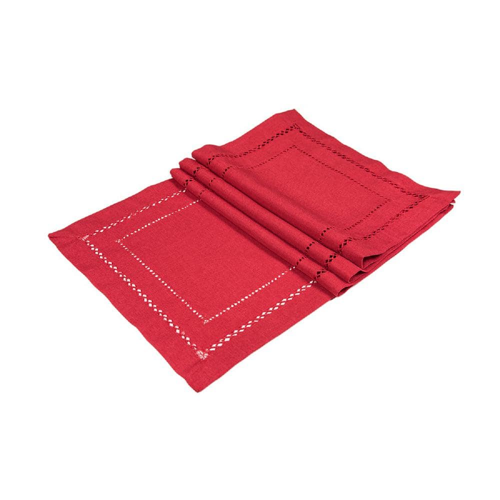 Xia Home Fashions 13 in. x 19 in. Handmade Double Hemstitch Easy Care Placemat in Red (4-Set)