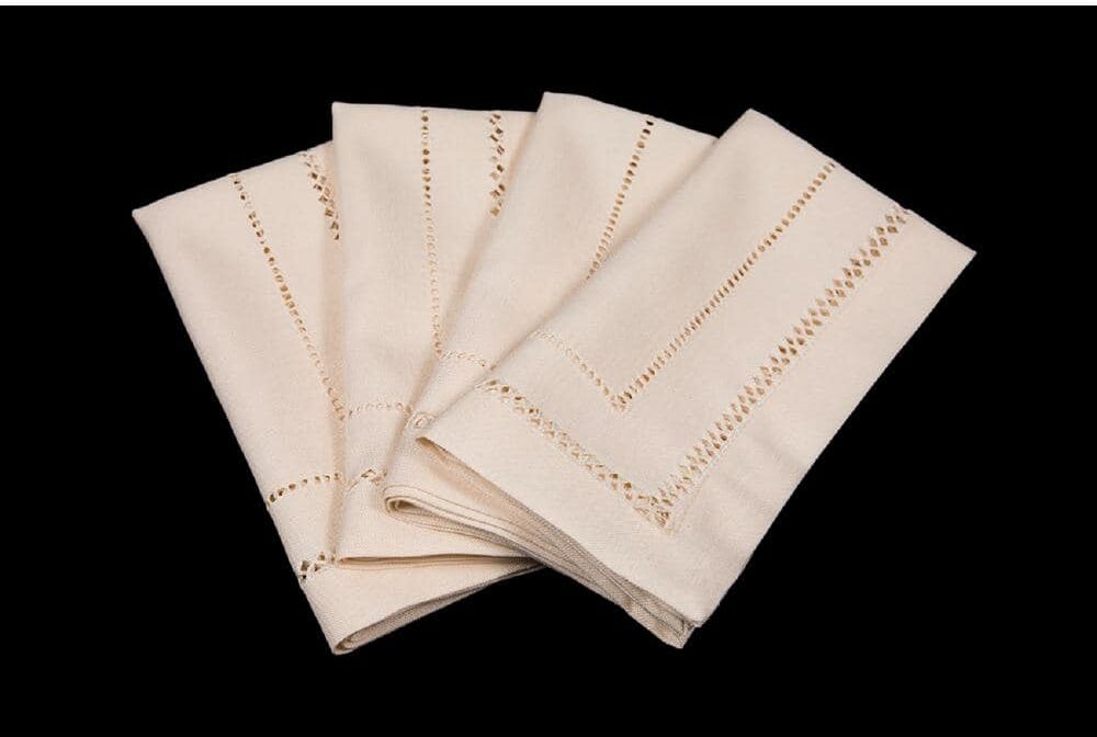 Xia Home Fashions 20 in. x 20 in. Handmade Double Hemstitch Easy Care Napkin in Ivory (4-Set)