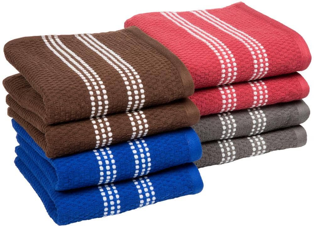 Multi-Color 100% Combed Cotton Dish Cloths Pack Absorbent Popcorn Terry Weave Kitchen Dishtowels (Set of 8)