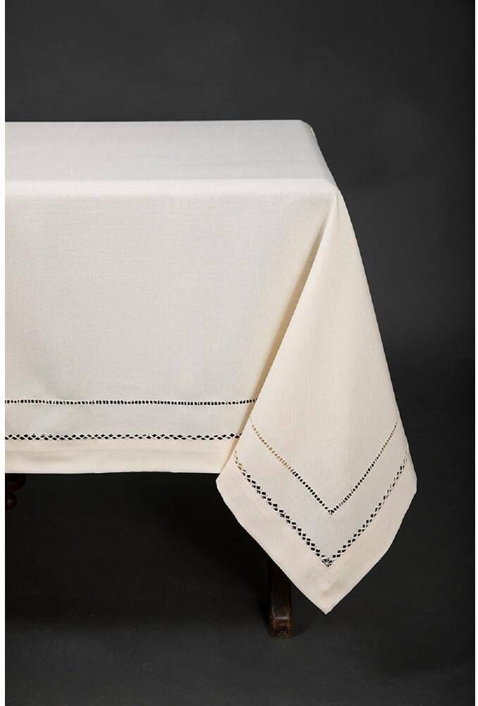 Xia Home Fashions 65 in. x 108 in. Handmade Double Hemstitch Easy Care Round Tablecloth in Ivory