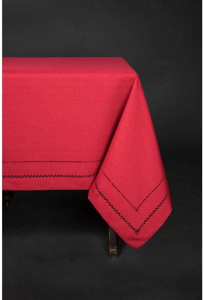 Xia Home Fashions 65 in. x 120 in. Handmade Double Hemstitch Easy Care Round Tablecloth in Red