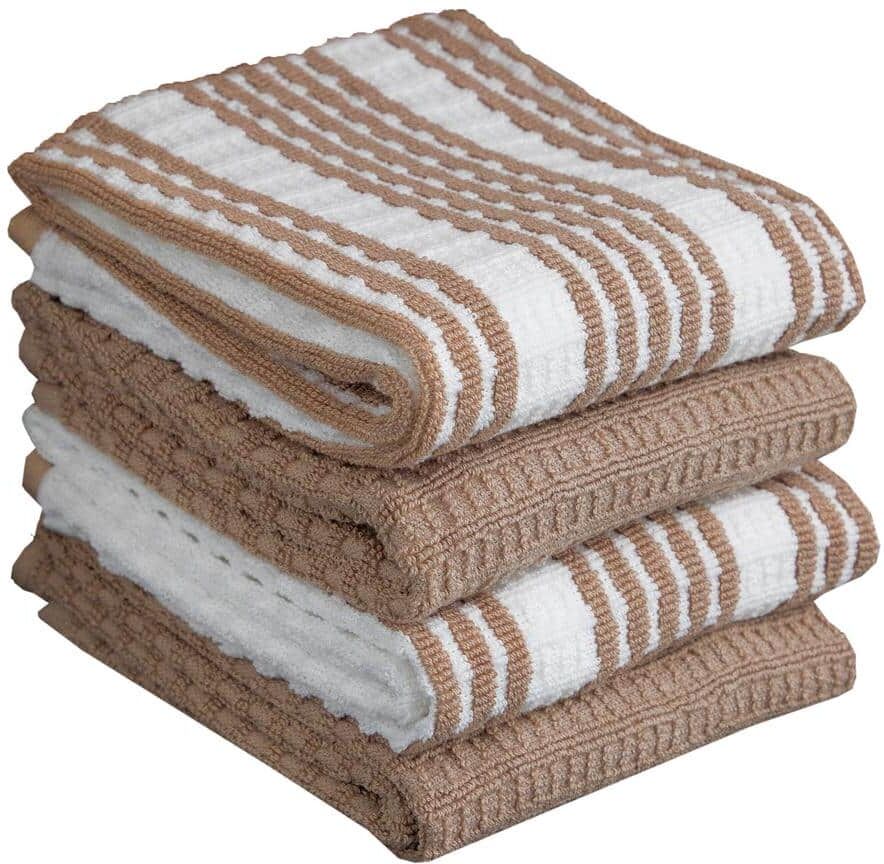 RITZ T-fal Sand Solid and Stripe Cotton Waffle Terry Kitchen Towel (Set of 4)