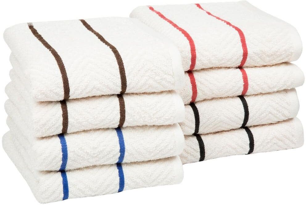 Multi-Color 100% Combed Cotton Dish Cloths Pack Absorbent Chevron Weave Kitchen Dishtowels (Set of 8)