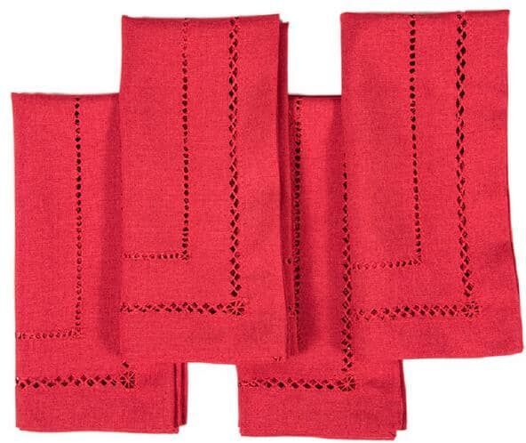 Xia Home Fashions 20 in. x 20 in. Handmade Double Hemstitch Easy Care Napkin in Red (4-Set)