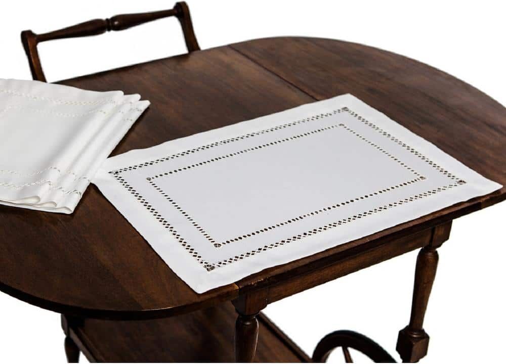 Xia Home Fashions 13 in. x 19 in. White Double Hemstitch Easy-Care Placemats (Set of 4)