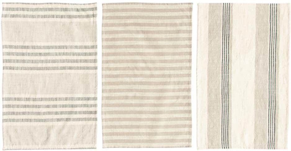 Storied Home Tan And Gray Striped Cotton Kitchen Tea Towels (Set of 3)